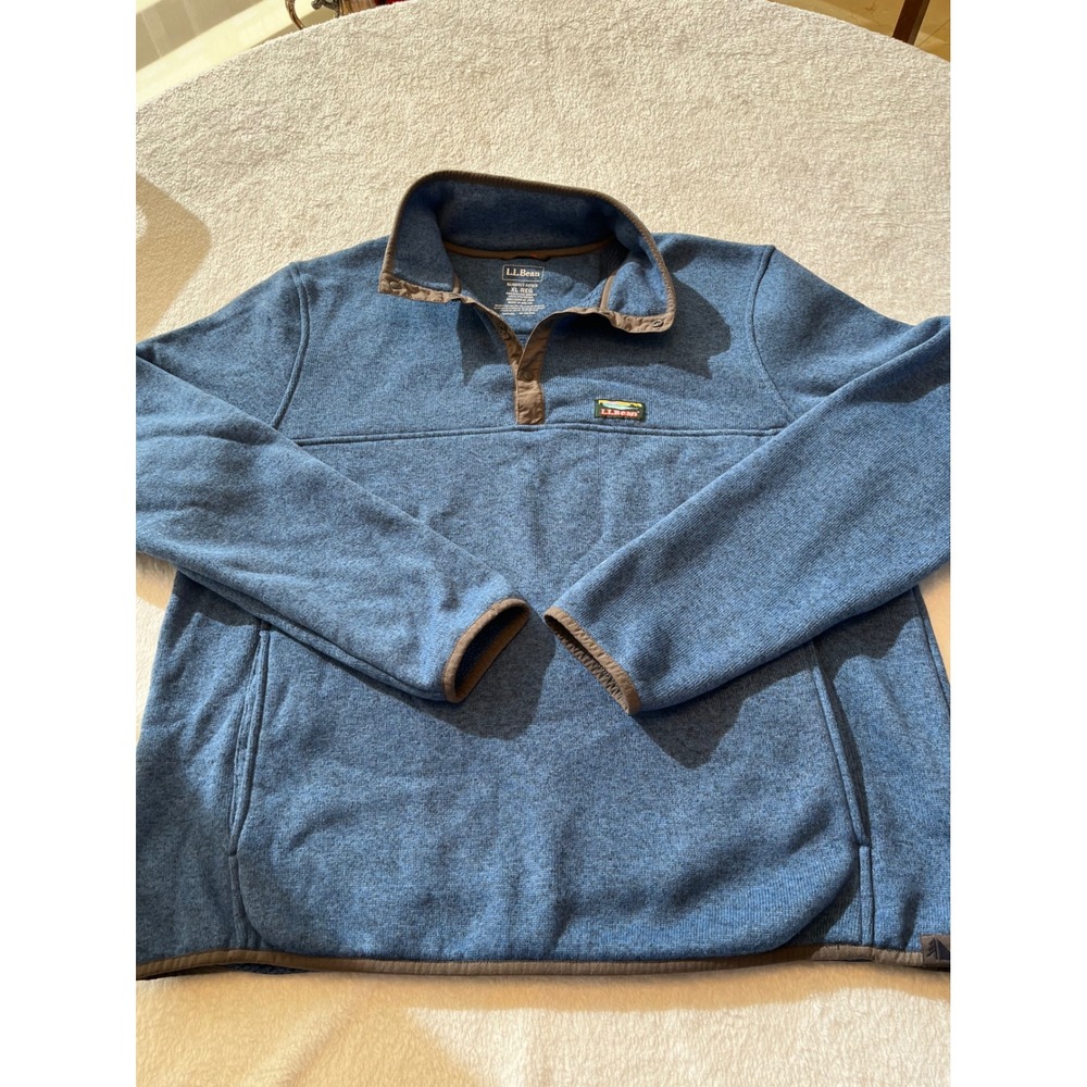 LL‎ Bean Sweater Fleece Pullover Mens XL Blue Snap Neck Jacket 298051